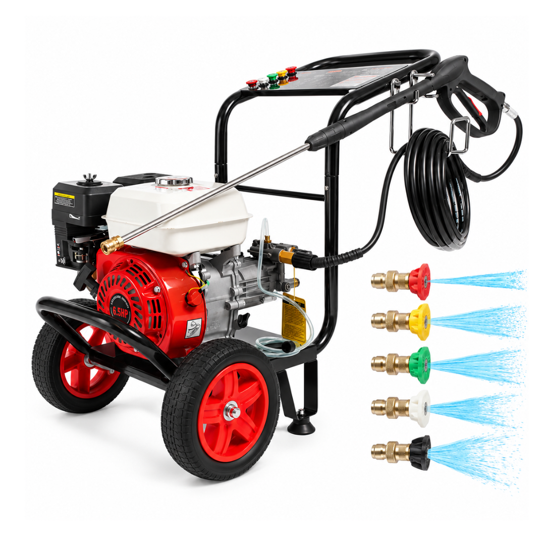 Idropulitrice a Scoppio 200 Bar 6,59 CV Motore OHV a Benzina con Lancia e 5 Ugelli