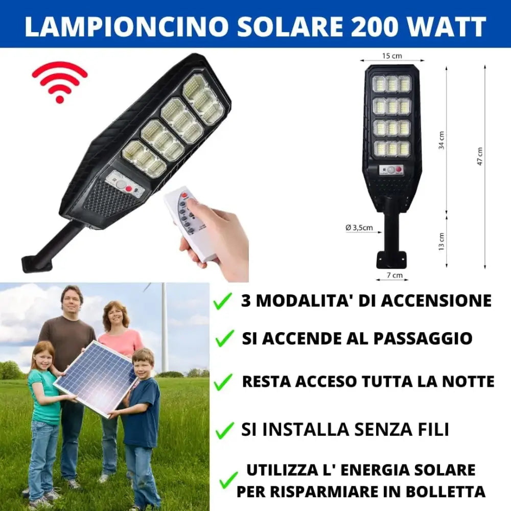 4 Pezzi Lampione Solare a Led esterno 200W Lampione led solare con Palo e Telecomando - simple