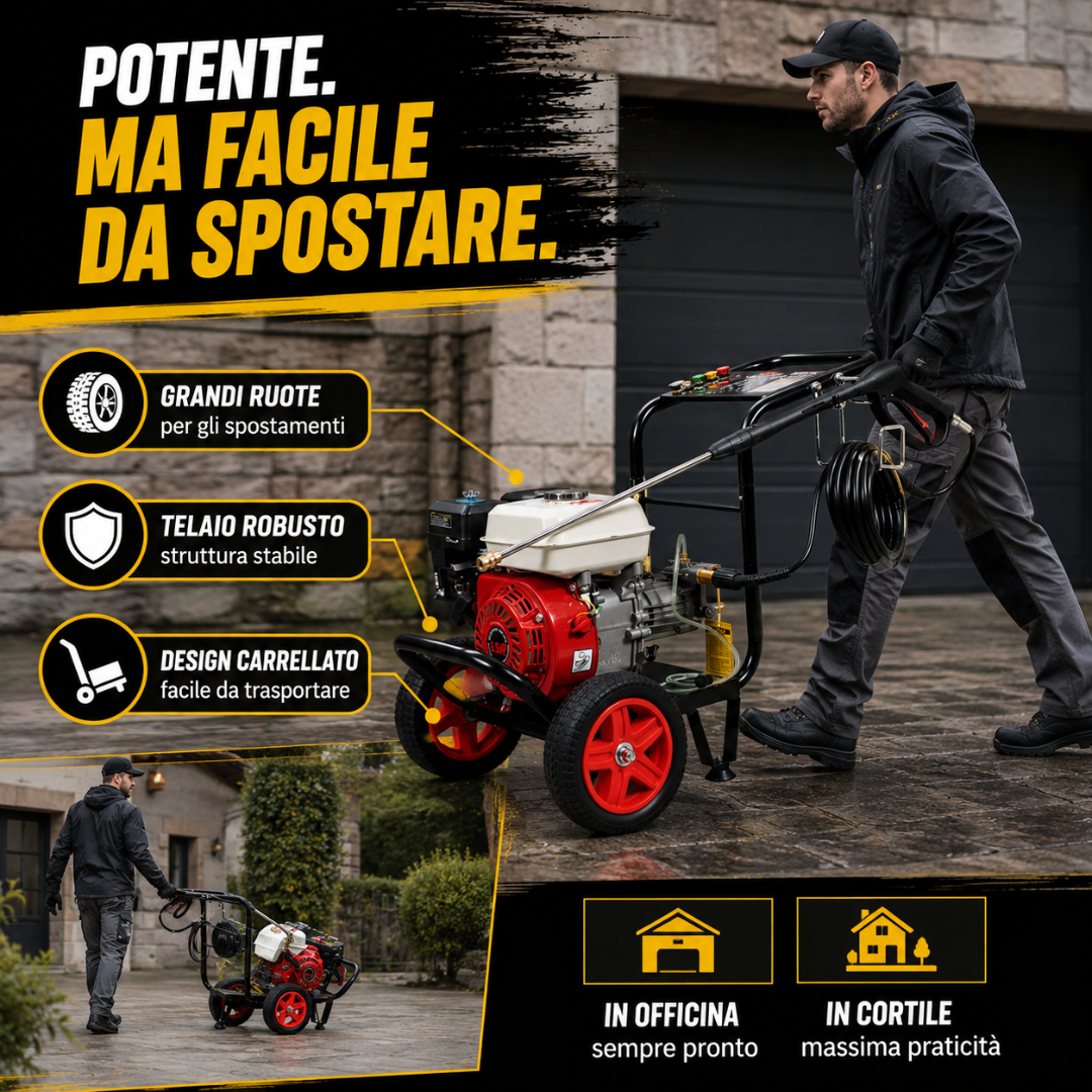 Idropulitrice a Scoppio 200 Bar 6,59 CV Motore OHV a Benzina con Lancia e 5 Ugelli