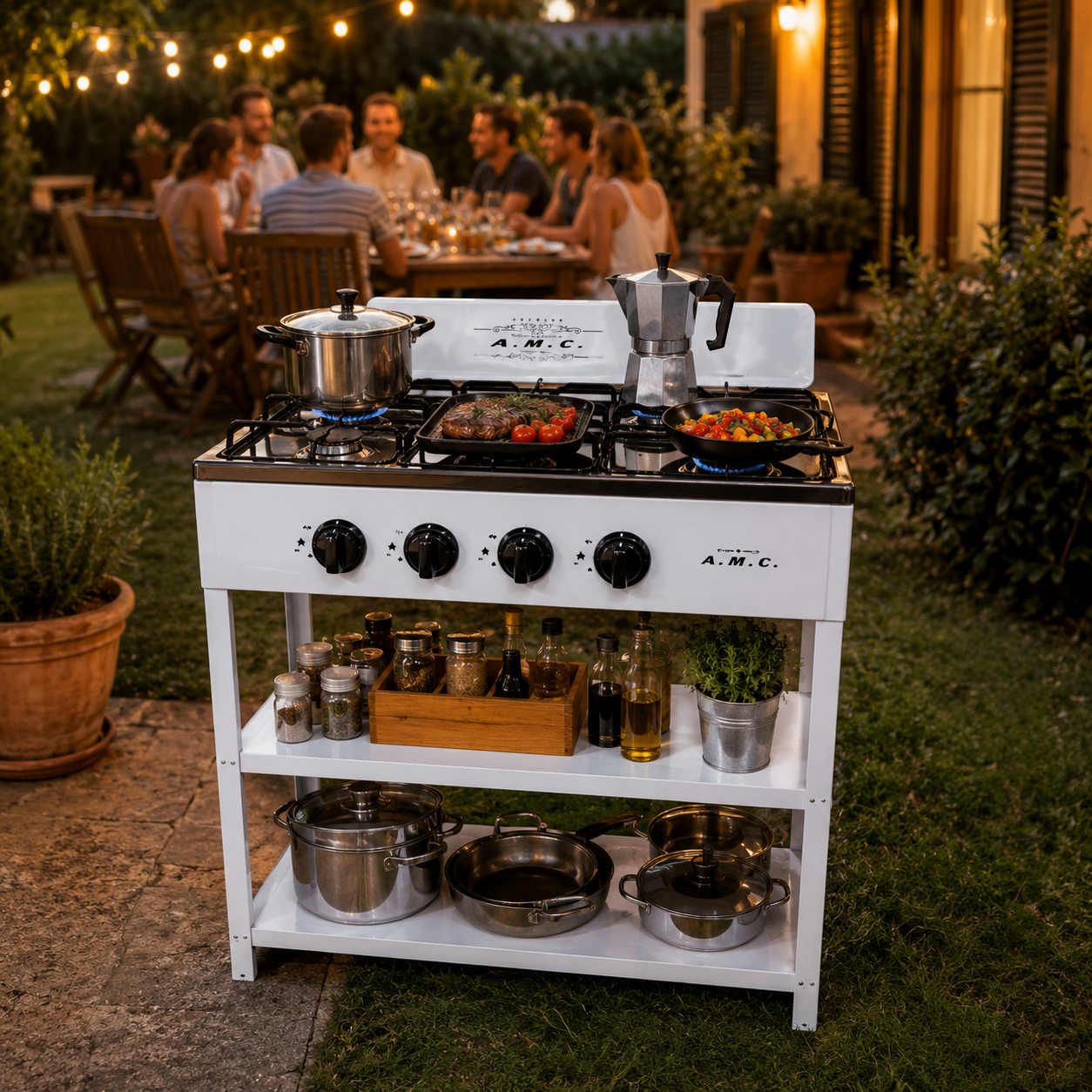 Fornello a Gas 4 Fuochi AMC da Esterno con Ripiani, Cucina Outdoor Professionale in Offerta