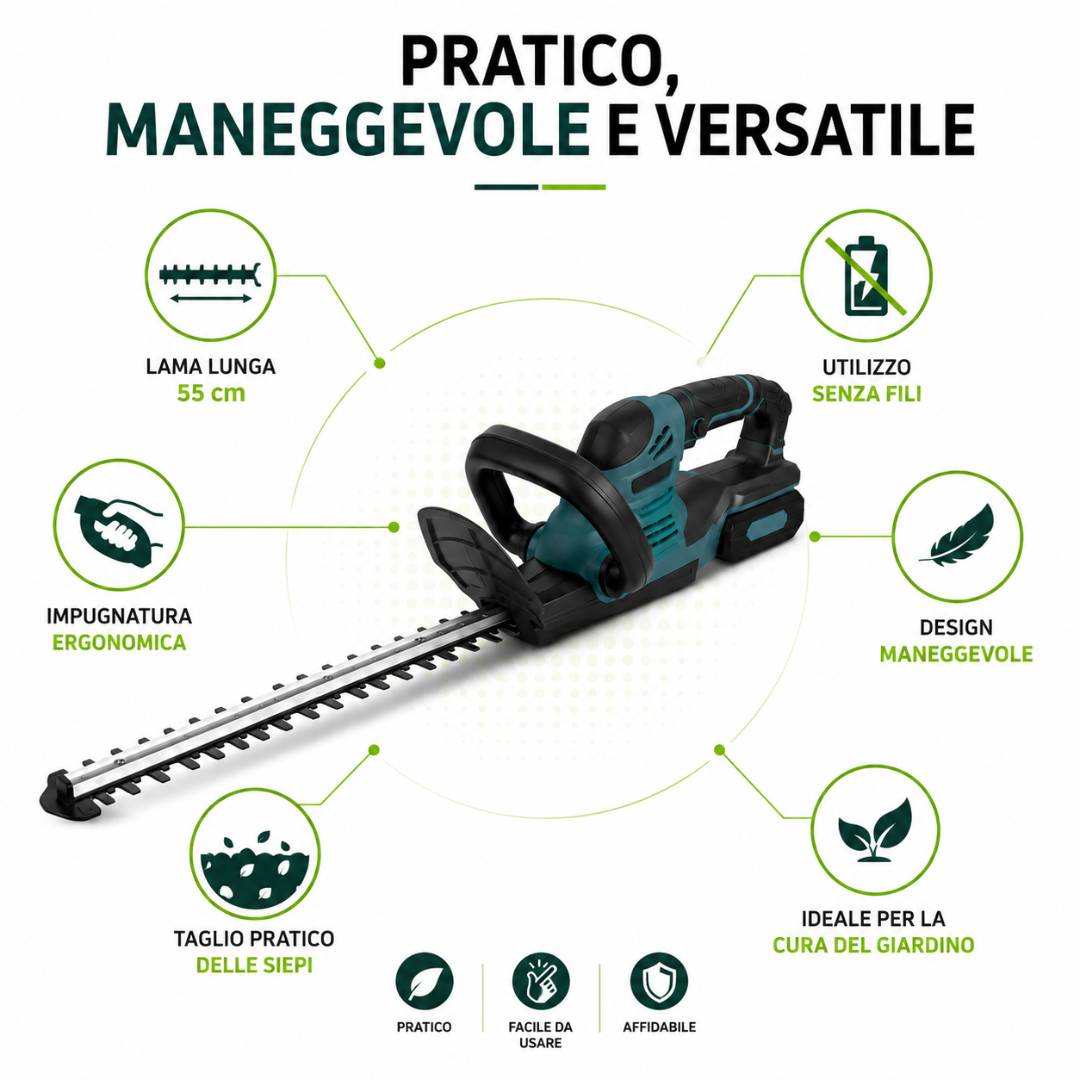 Tagliasiepi a Batteria, con Lama da 55 cm 2 batterie 88v.