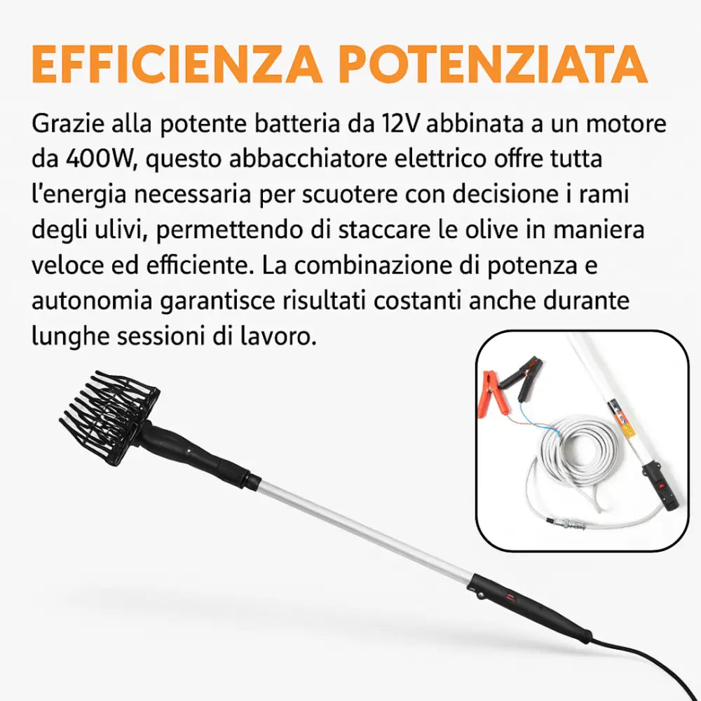 Abbacchiatore per Olive a Batteria Scuotitore Elettrico Telescopico con Batteria 12V 400W Abbacchiatore Olive