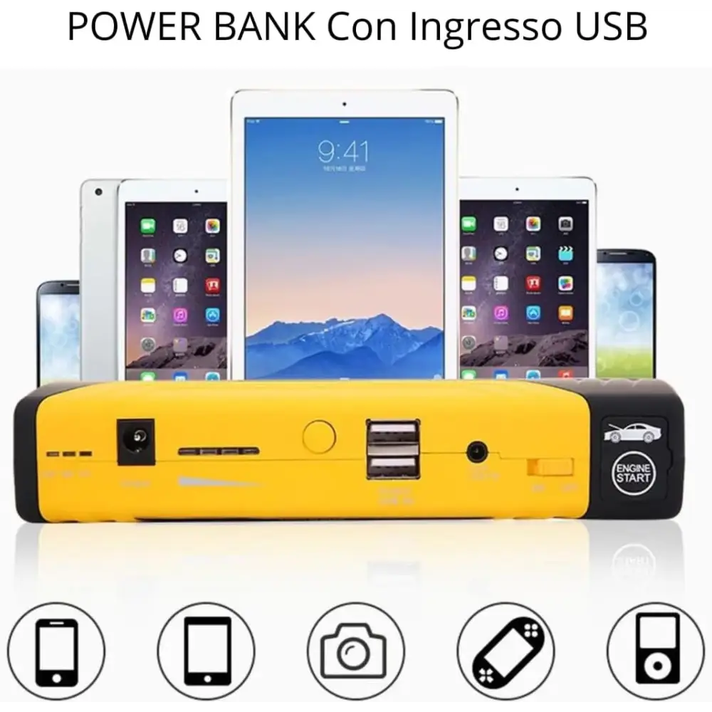 Avviatore di Emergenza Portatile con Batteria 15000 mAh Booster Avviamento Auto - simple