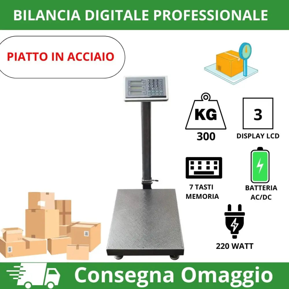 Bilancia Digitale Elettronica Professionale da 300 Kg con Display - simple