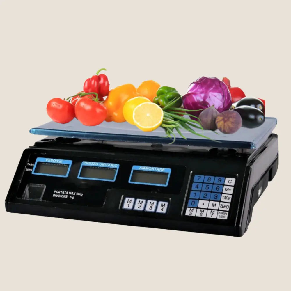 Bilancia Elettronica Professionale da Banco per Alimenti - Bilancia Digitale con 7 Tasti di Memoria e Piatto in Acciaio