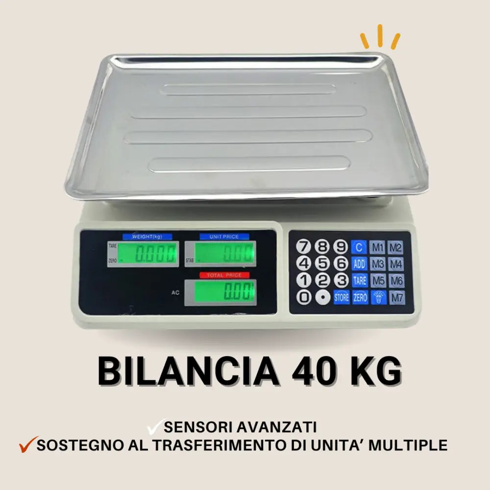 Bilancia Elettronica Professionale da Banco per Alimenti - Bilancia Digitale con 7 Tasti di Memoria e Piatto in Acciaio