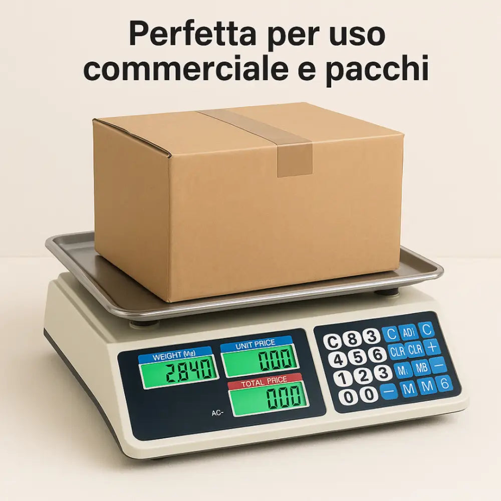 Bilancia Elettronica Professionale da Banco per Alimenti - Bilancia Digitale con 7 Tasti di Memoria e Piatto in Acciaio