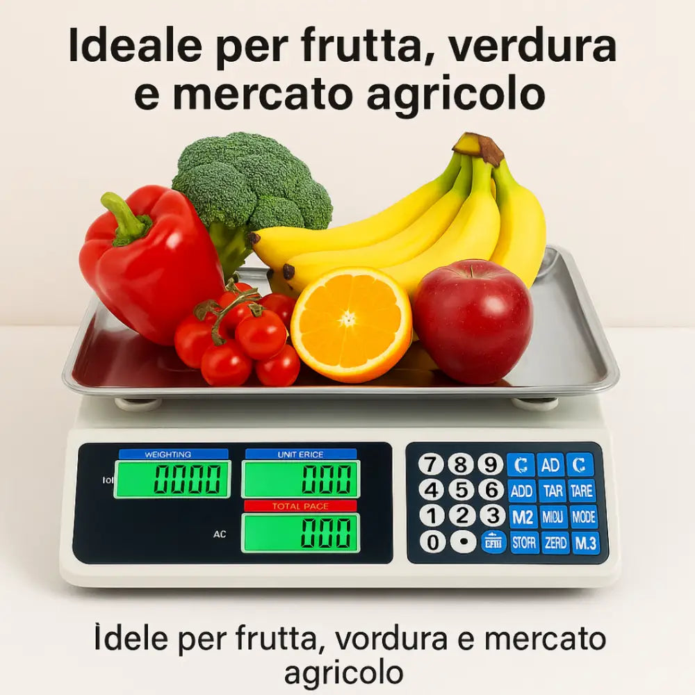 Bilancia Elettronica Professionale da Banco per Alimenti - Bilancia Digitale con 7 Tasti di Memoria e Piatto in Acciaio