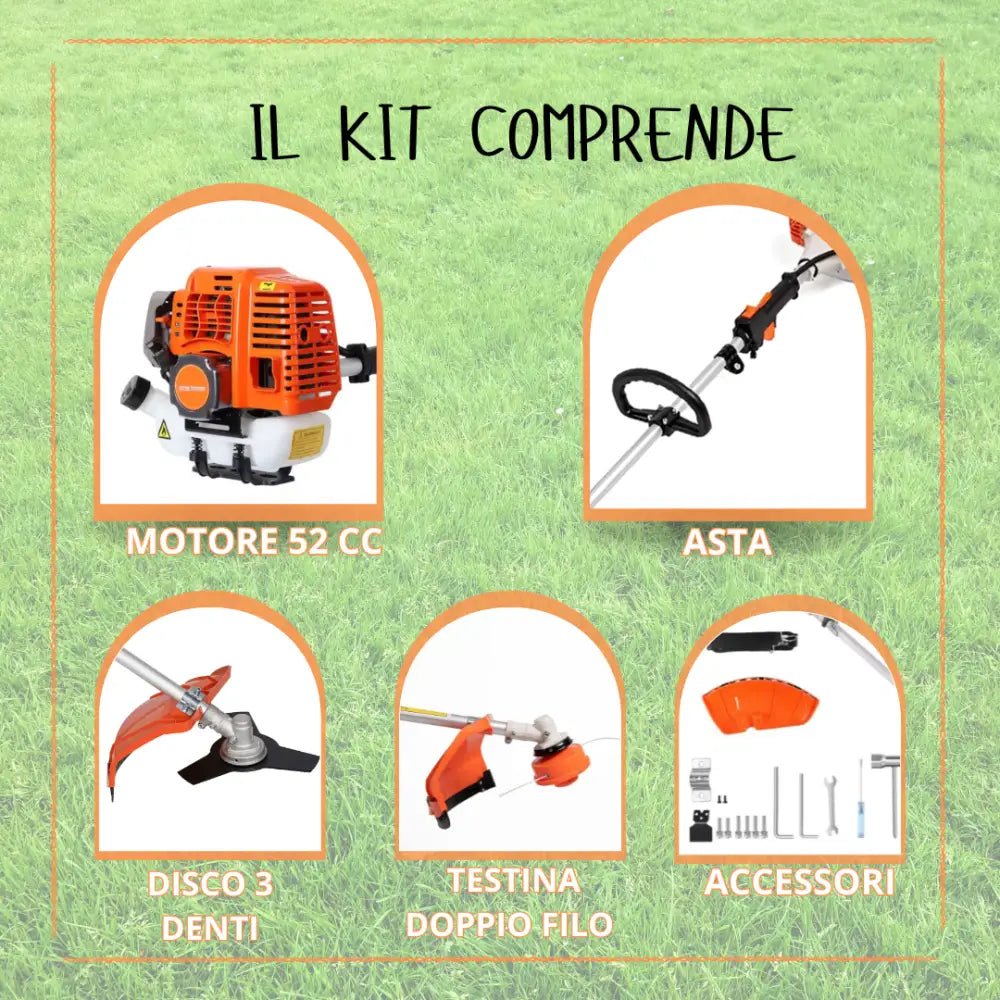 Decespugliatore a Scoppio 52cc Tagliasiepi Professionale 2 in 1 - Decespugliatore a Scoppio
