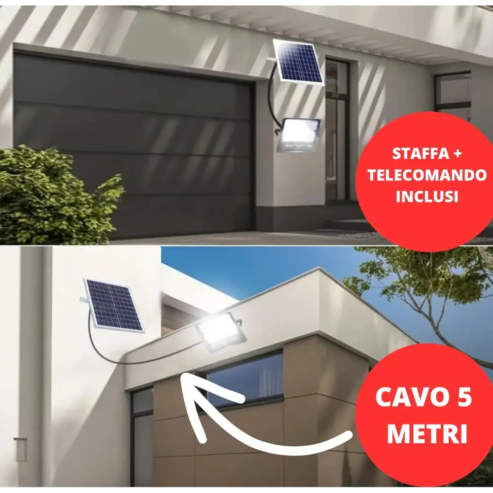 Faretto Led Esterno con Pannello Solare Faro a Led da Giardino 1000w - simple