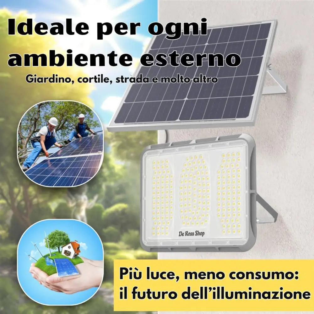 Faretto LED Solare da Esterno 600W Faro con Sensore Crepuscolare e 150 LED - Faro LED