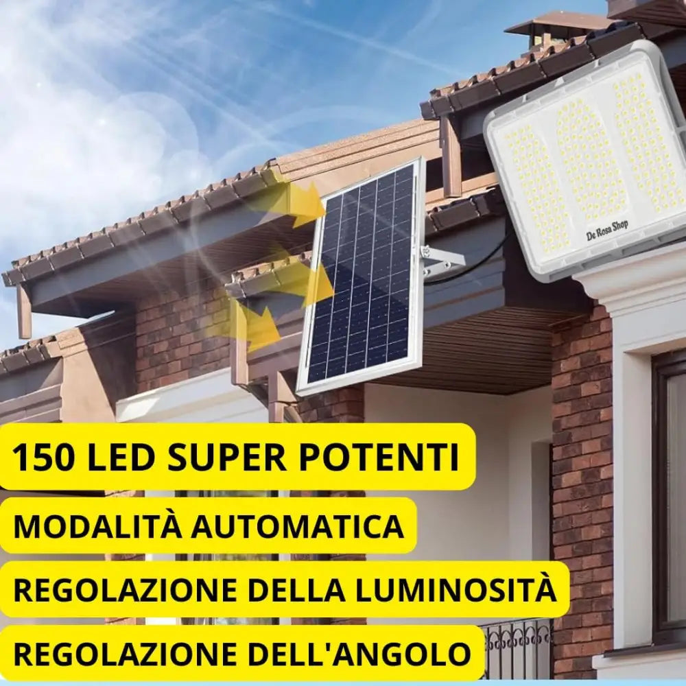 Faretto LED Solare da Esterno 600W Faro con Sensore Crepuscolare e 150 LED - Faro LED