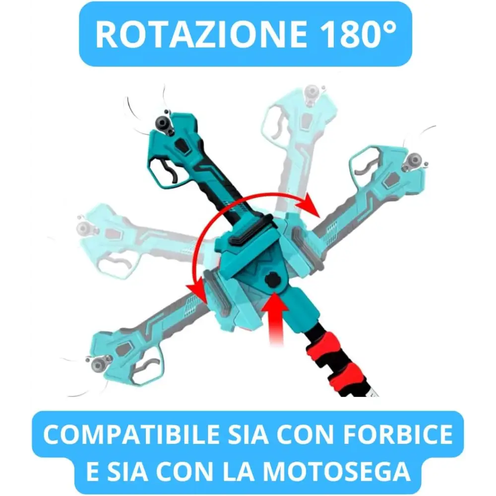 Forbice da Potatura a Batteria + Motosega a Batteria 6 Pollici con Oliatore incluso Asta telescopica - Forbice