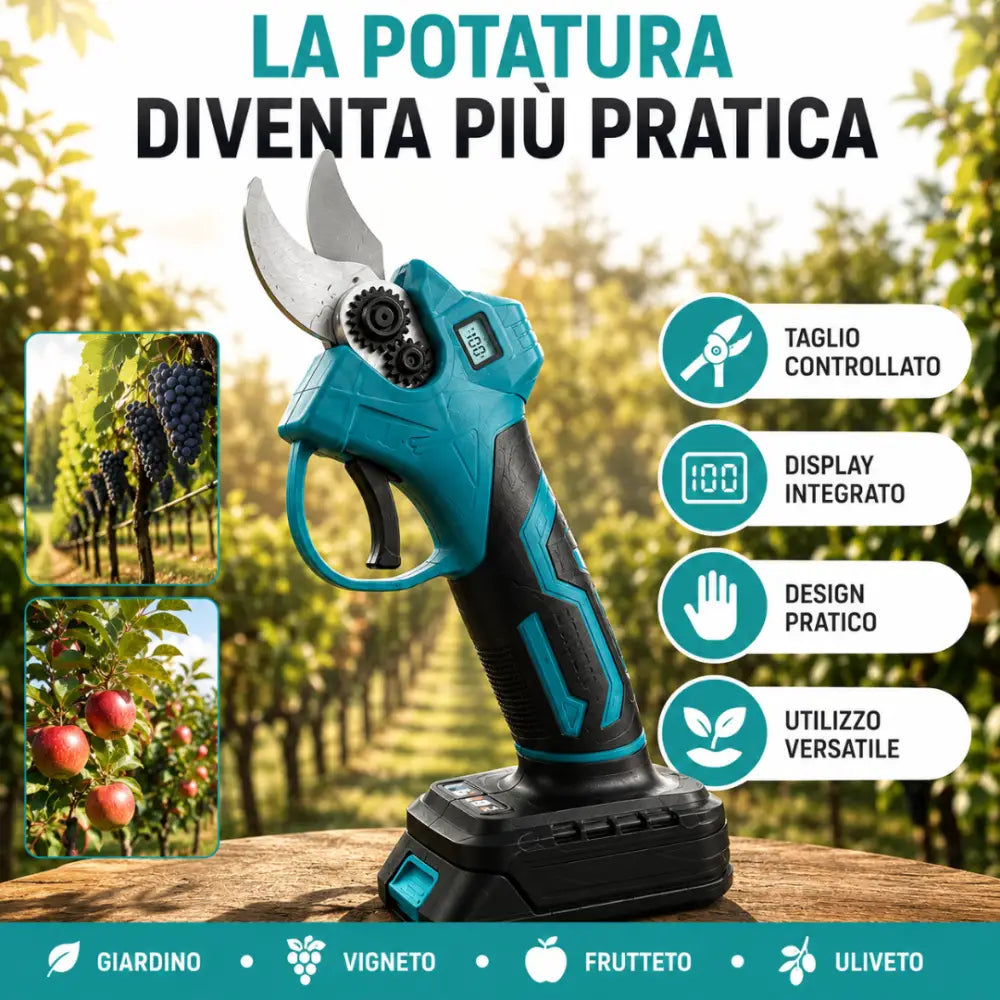 Forbici da Potatura a Batteria 48V con Display Digitale e 2 Batterie Trincia Rami. - Forbice per potatura