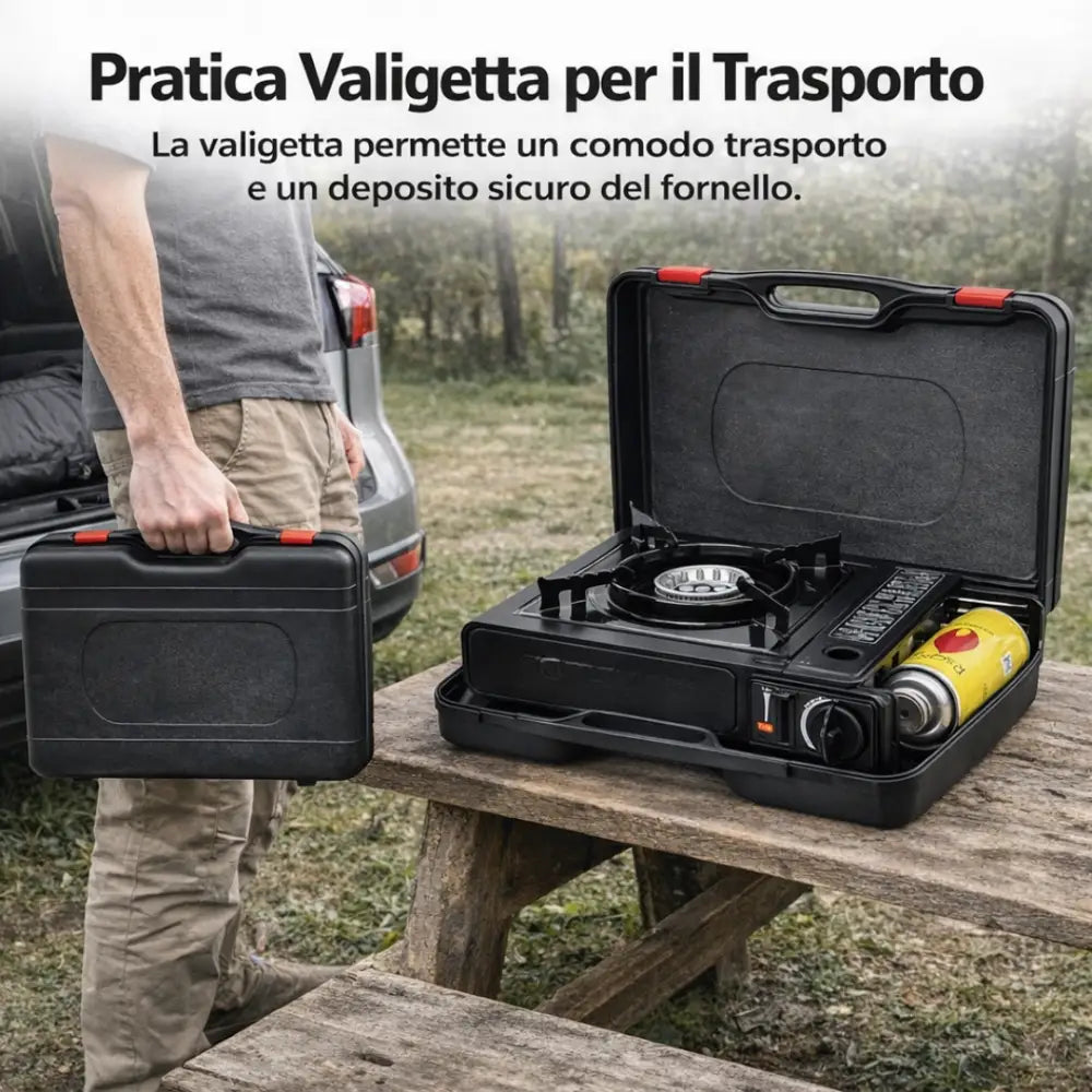 Fornello da Campeggio a Gas Portatile con Valigetta – Sicuro e Facile da Trasportare - Fornello da Campeggio