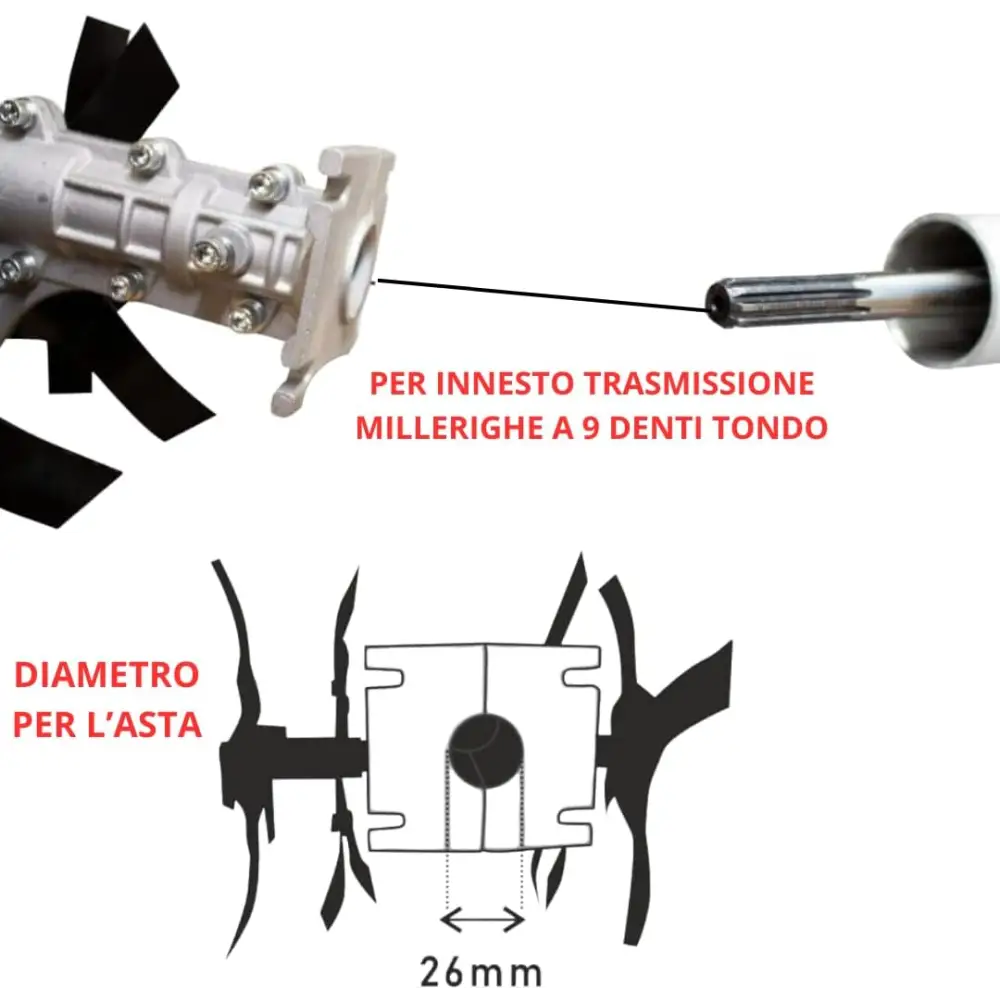 Gruppo Zappette per Decespugliatore e Motozappa Fresa con Ingranaggio a 9 Denti Tubo Ø26 mm - Strumenti Professionali