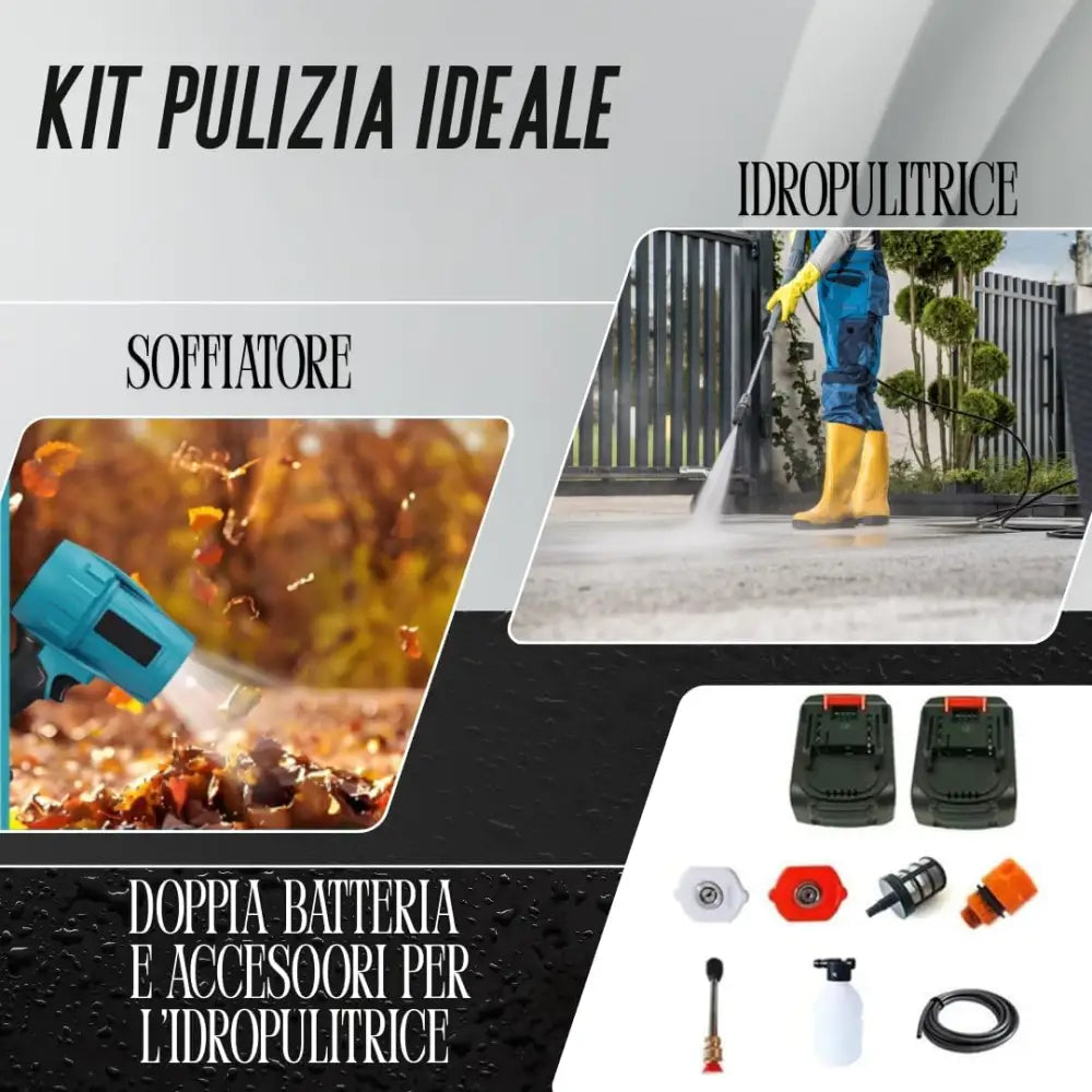 Idropulitrice a Batteria con Mini Soffiatore Incluso Portatile 2 Batterie 48V Intercambiabili per Pulizia Versatile