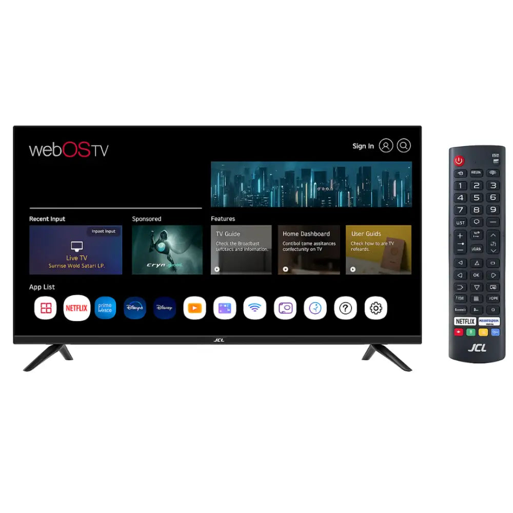 JCL Smart TV 32 Pollici HD Ready (720p) Sistema webOS TV 8.1 WiFi/Ethernet Netflix & YouTube Triplo HDMI