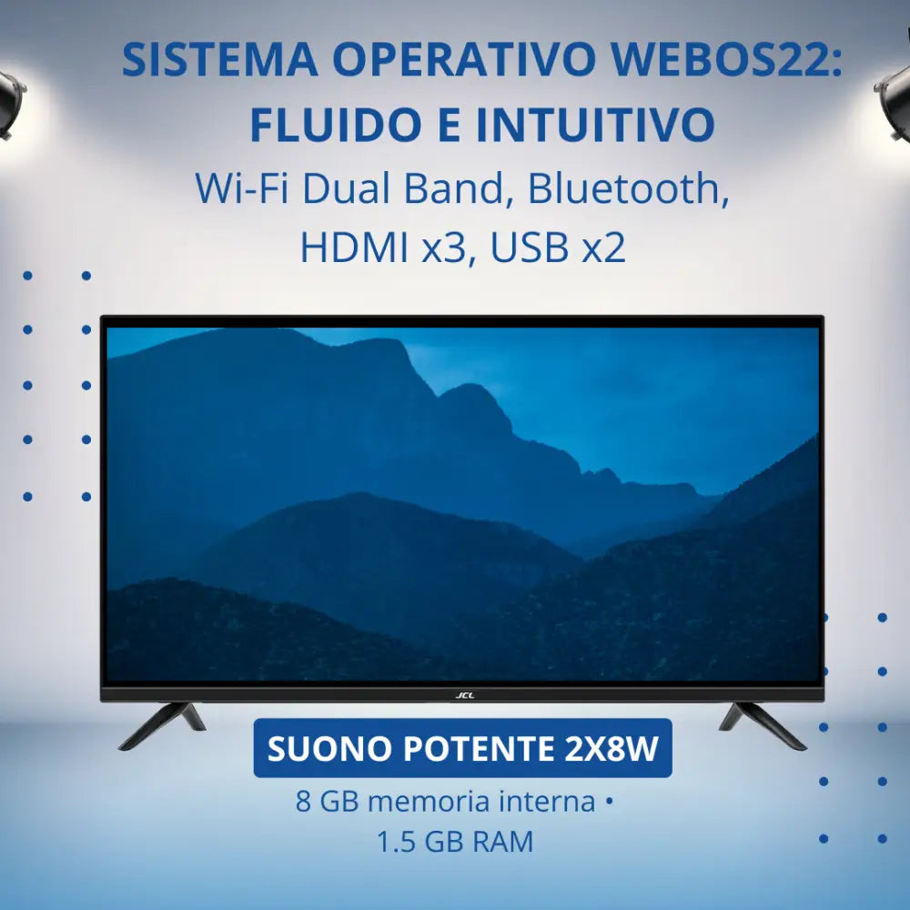 JCL Smart TV 32 Pollici HD Ready (720p) Sistema webOS TV 8.1 WiFi/Ethernet Netflix & YouTube Triplo HDMI