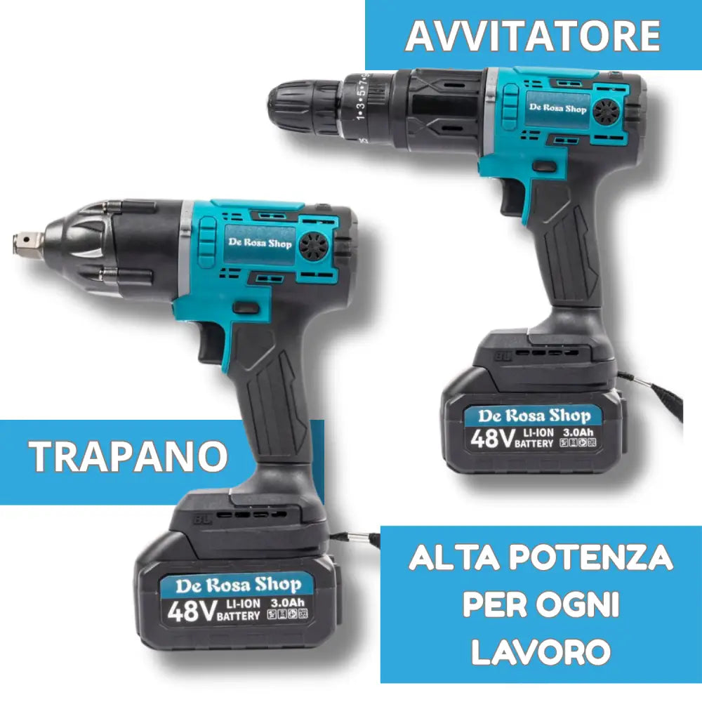 Kit Completo Professionale Fai da Te 5 in 1 con Teste Intercambiabili Trapano Avvitatore Mini Motosega Soffiatore con 2