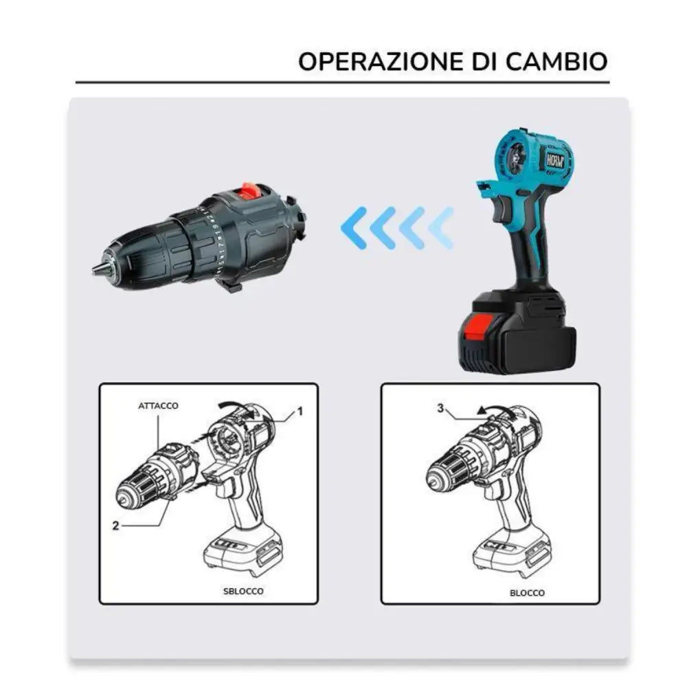 Kit Completo Professionale Fai da Te 5 in 1 con Teste Intercambiabili Trapano Avvitatore Mini Motosega Soffiatore con 2