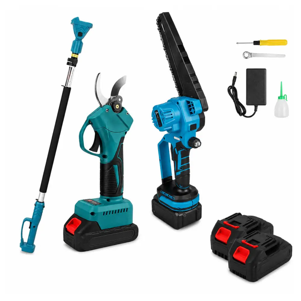Kit Potatura 3 in 1 - Forbice a Batteria e Motosega 8 Pollici Elettrica con Asta Telescopica 128-248cm Set