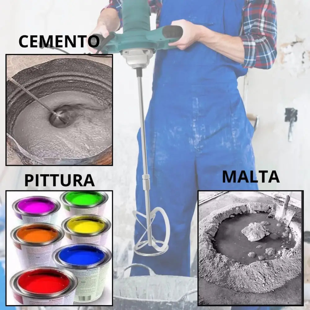Kit Professionale 3 in 1 Miscelatore Malta e Cemento 1600W 6 Velocità M14 + Livella Laser 4D 16 Linee Autolivellante