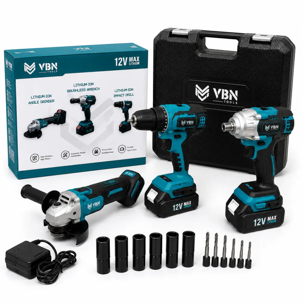 Kit Professionale Brushless 3 in 1 72V Trapano Avvitatore Avvitatore a Impulsi e Smerigliatrice a Batteria con 2