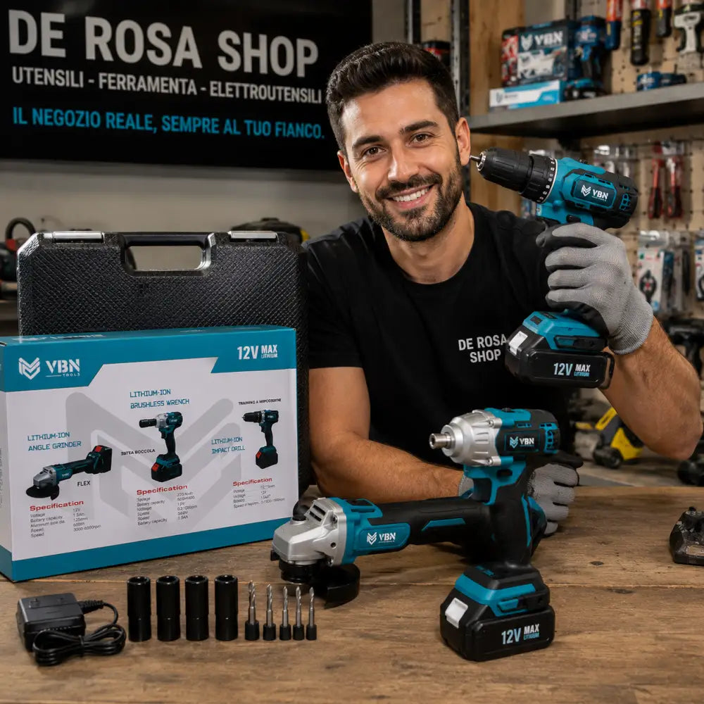 Kit Professionale Brushless 3 in 1 72V Trapano Avvitatore Avvitatore a Impulsi e Smerigliatrice a Batteria con 2
