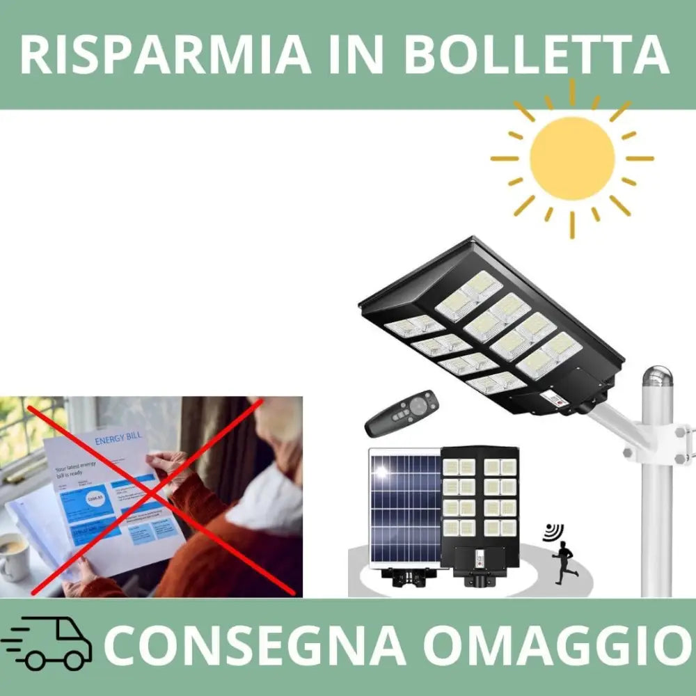 Lampione LED Esterno con Pannello Solare 1000W 6500K Bianco Freddo - simple