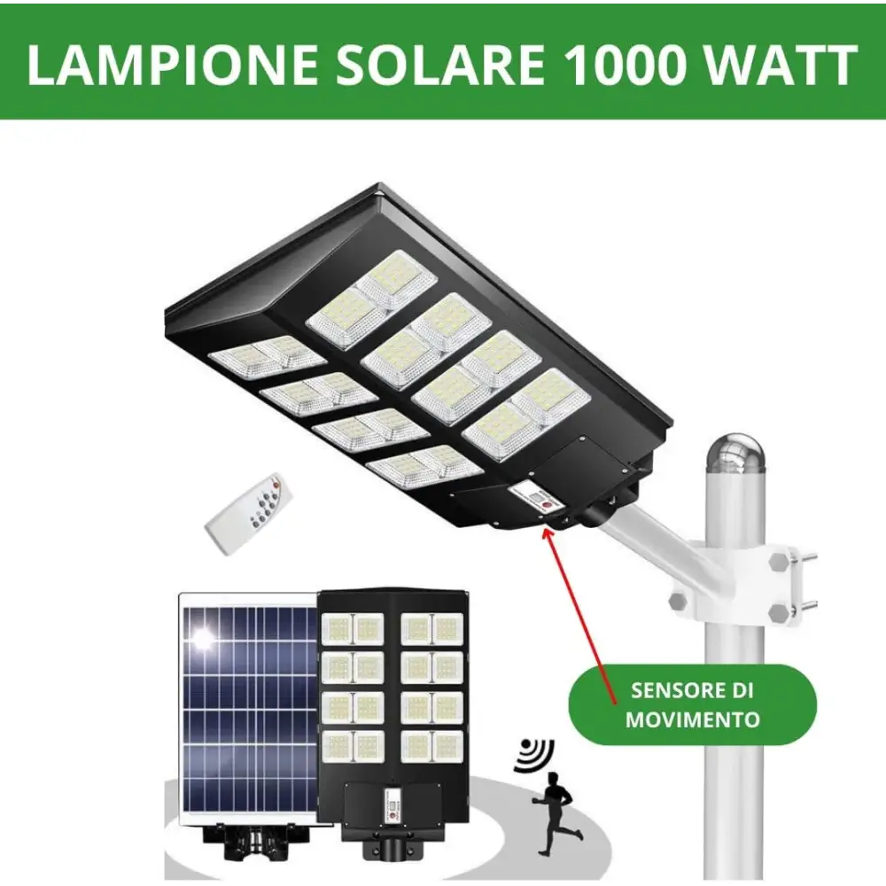 Lampione LED Esterno con Pannello Solare 1000W 6500K Bianco Freddo - simple