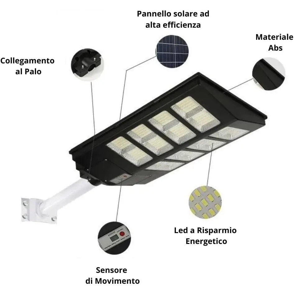 Lampione LED Esterno con Pannello Solare 1000W 6500K Bianco Freddo - simple