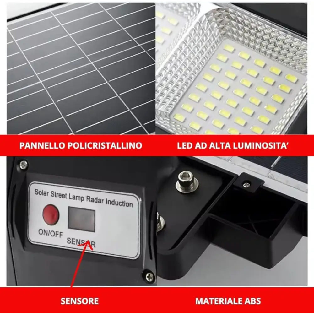 Lampione LED Esterno con Pannello Solare 1200W - simple