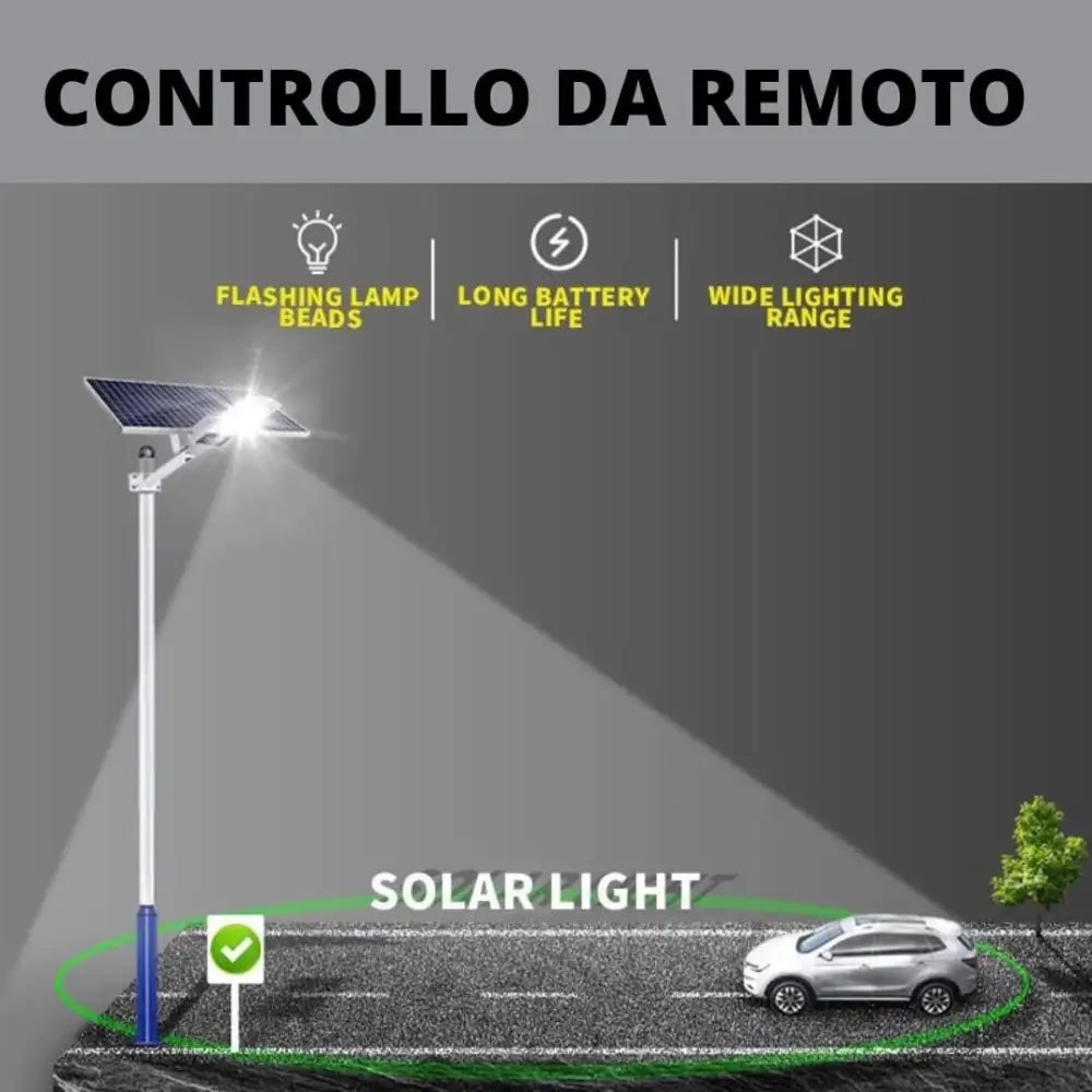 Lampione Solare esterno 400W con Pannello fotovoltaico LED 6500K Bianco Freddo - simple