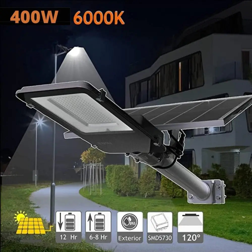 Lampione Solare esterno 400W con Pannello fotovoltaico LED 6500K Bianco Freddo - simple