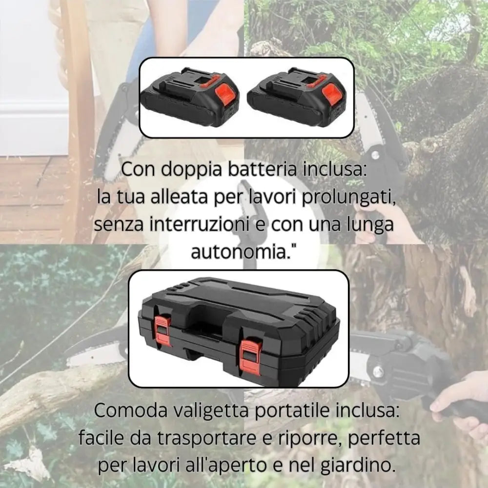 Mini Motosega a Batteria 4 Pollici con Doppia Batteria e Valigetta - simple