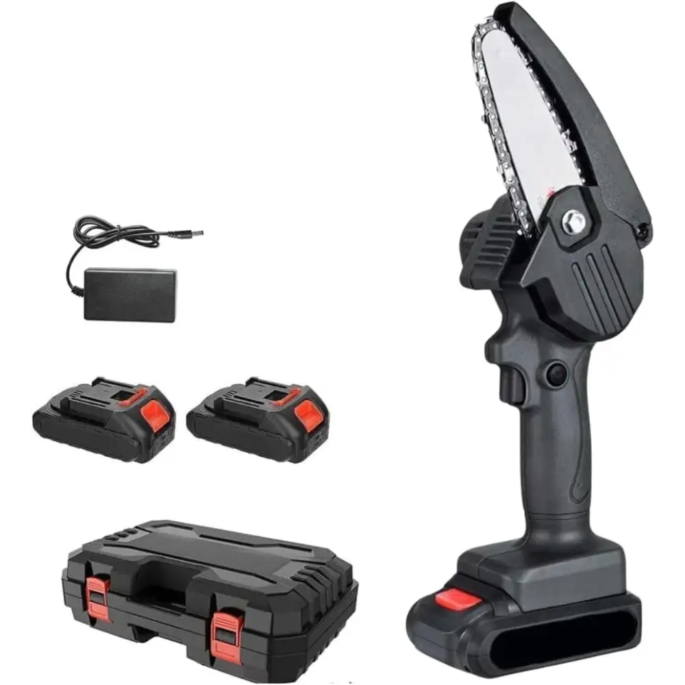 Mini Motosega a Batteria 4 Pollici con Doppia Batteria e Valigetta - simple