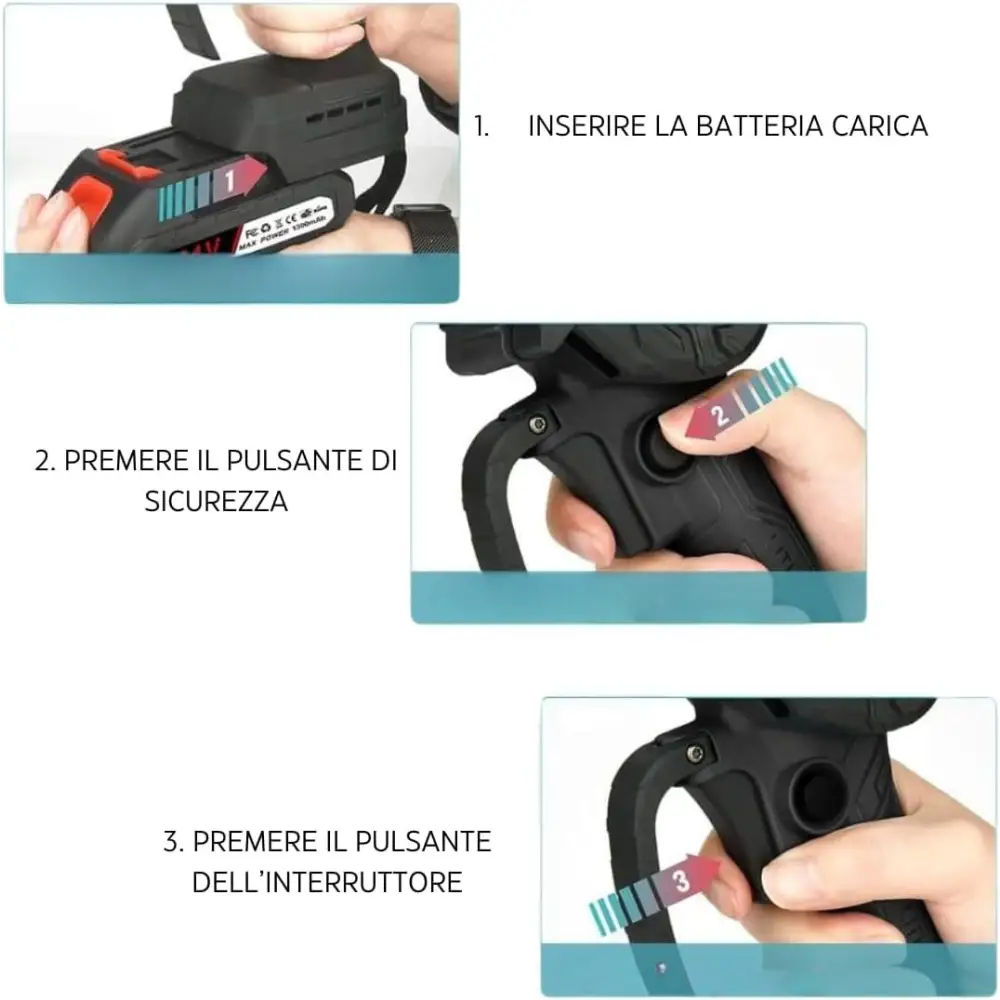Mini Motosega a Batteria 4 Pollici con Doppia Batteria e Valigetta - simple