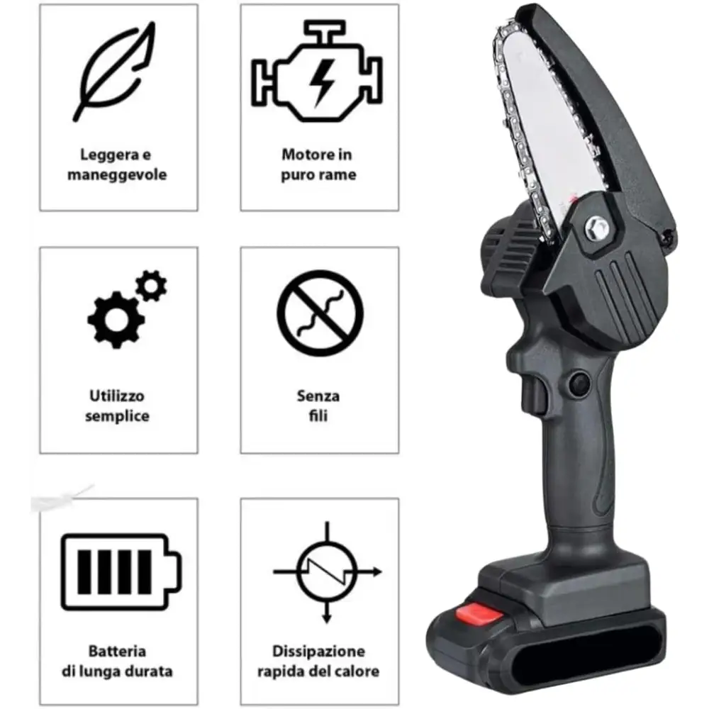 Mini Motosega a Batteria 4 Pollici con Doppia Batteria e Valigetta - simple