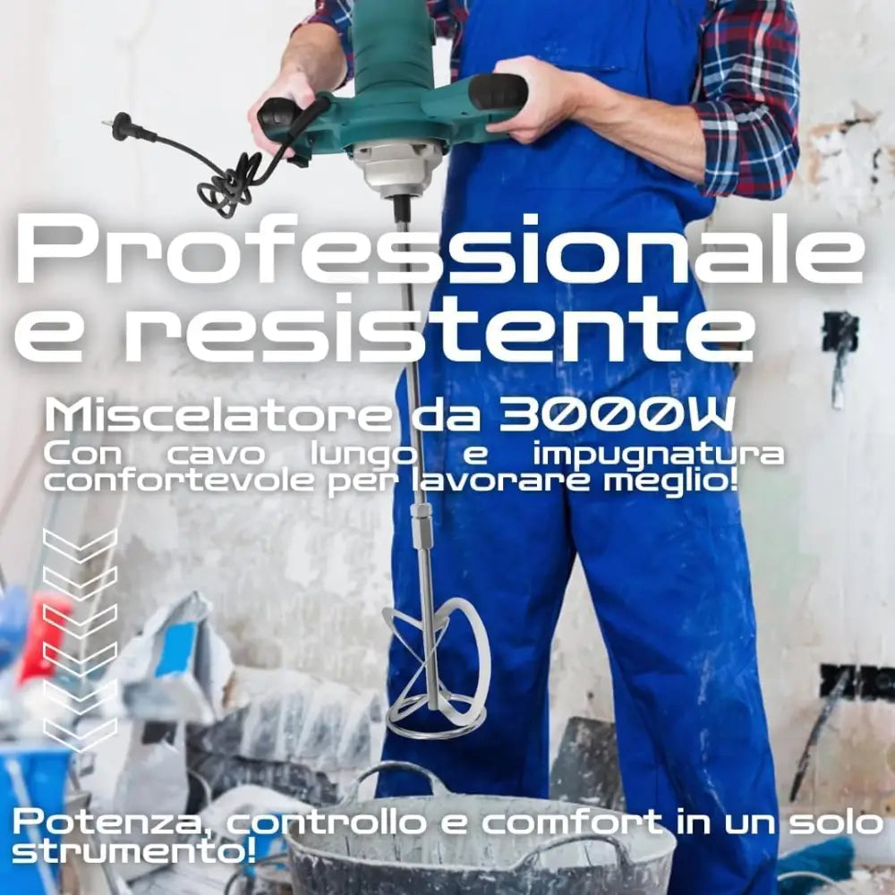 Miscelatore per Malta e Cemento 1600W con 6 Velocità e Attacco M14 + Livella Laser 4D a 16 Linee con Raggio Verde