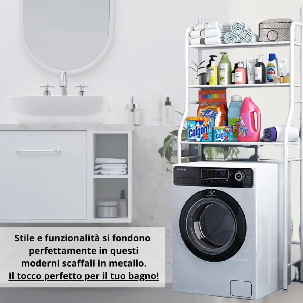 Mobile Lavatrice Salvaspazio con 3 Ripiani Anti Ribaltamento Scaffale Sopra Lavatrice per Bagno e Lavanderia Robusto