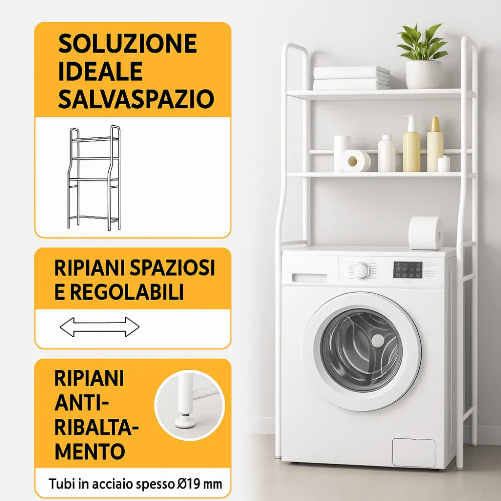 Mobile Lavatrice Salvaspazio con 3 Ripiani Anti Ribaltamento Scaffale Sopra Lavatrice per Bagno e Lavanderia Robusto