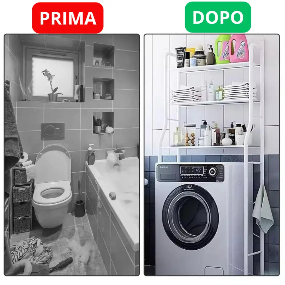 Mobile Lavatrice Salvaspazio con 3 Ripiani Anti Ribaltamento Scaffale Sopra Lavatrice per Bagno e Lavanderia Robusto