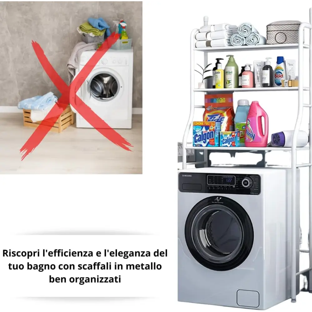 Mobile Lavatrice Salvaspazio con 3 Ripiani Anti Ribaltamento Scaffale Sopra Lavatrice per Bagno e Lavanderia Robusto