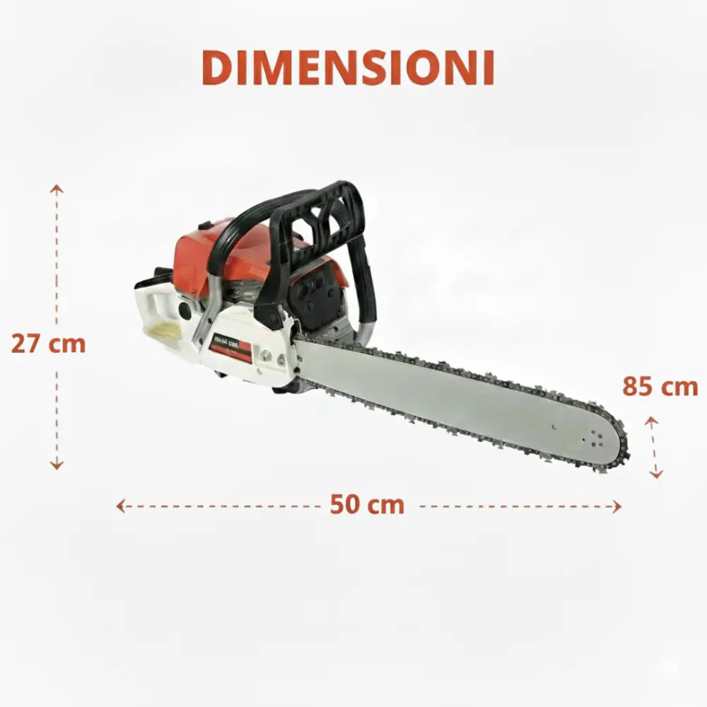 Motosega a Scoppio 52cc con Motore 2 Tempi Lama da 50 cm e Copricatena per Taglio Professionale Legna e Giardinaggio