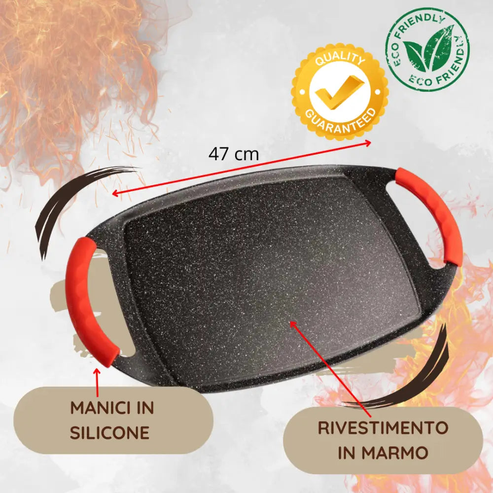 Padella Bistecchiera Antiaderente 47cm in Alluminio Pressofuso Rivestimento Effetto Marmo Griglia Induzione per Carne