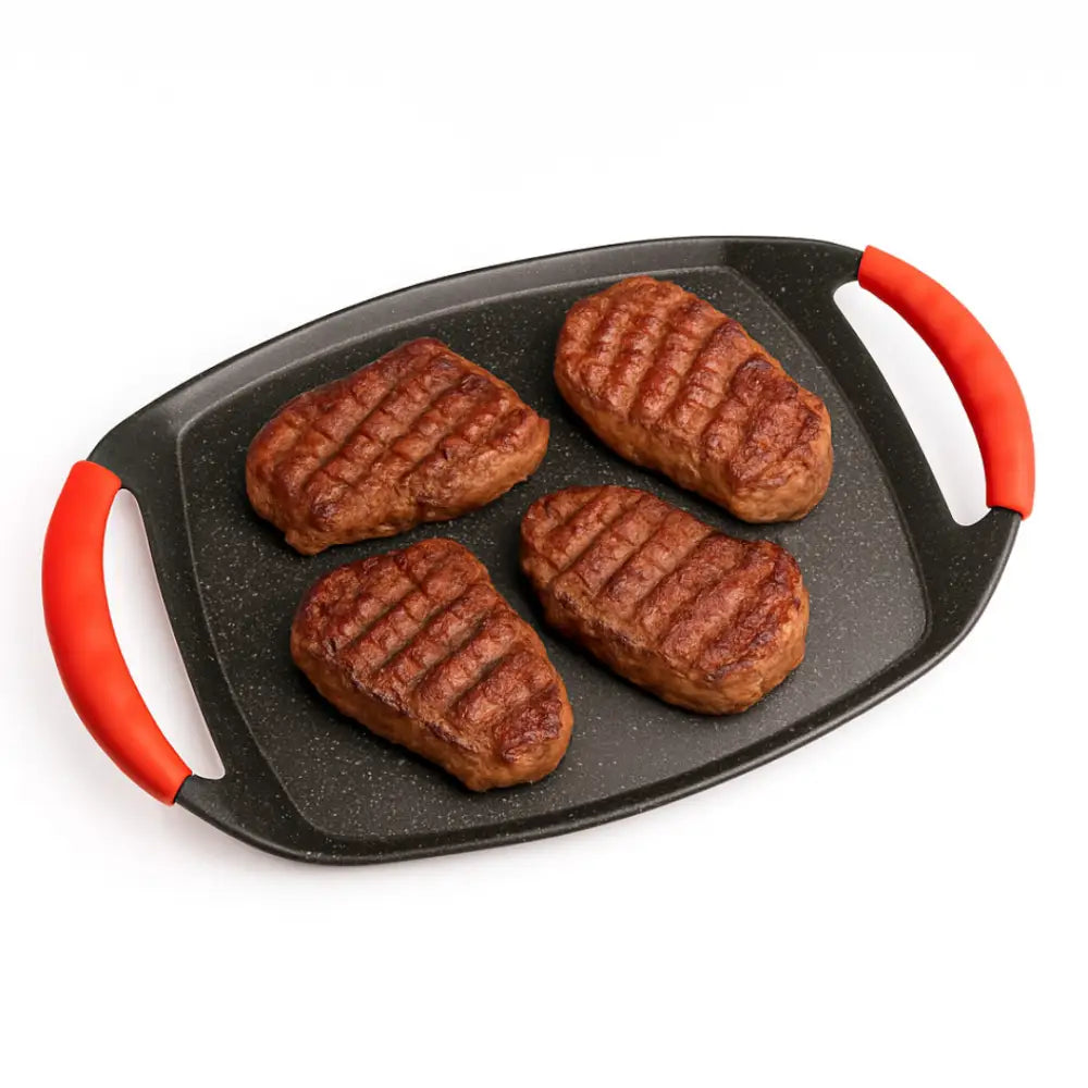 Padella Bistecchiera Antiaderente 47cm in Alluminio Pressofuso Rivestimento Effetto Marmo Griglia Induzione per Carne