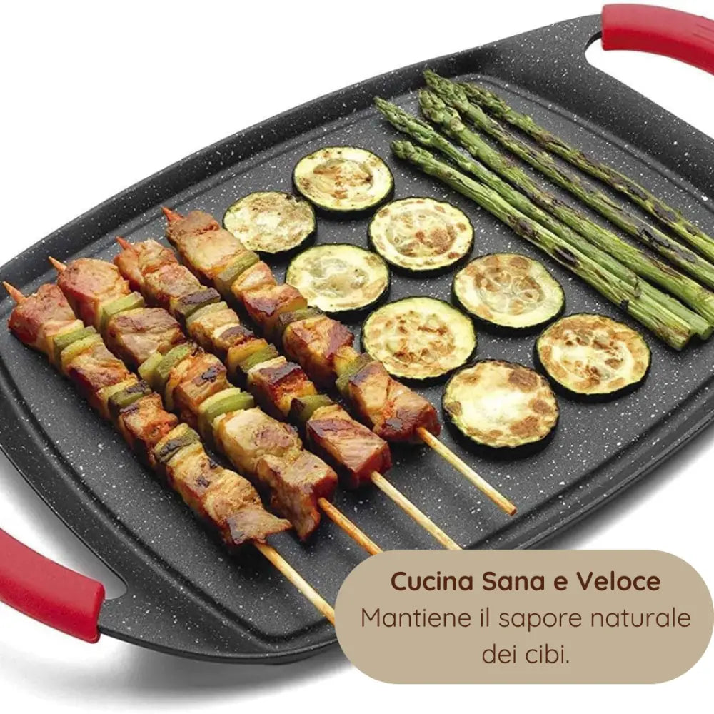 Padella Bistecchiera Antiaderente 47cm in Alluminio Pressofuso Rivestimento Effetto Marmo Griglia Induzione per Carne