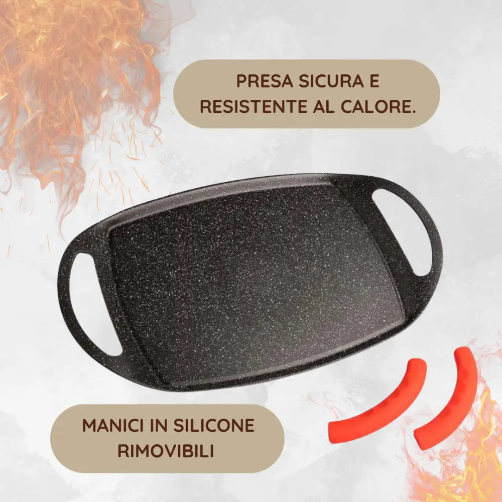 Padella Bistecchiera Antiaderente 47cm in Alluminio Pressofuso Rivestimento Effetto Marmo Griglia Induzione per Carne