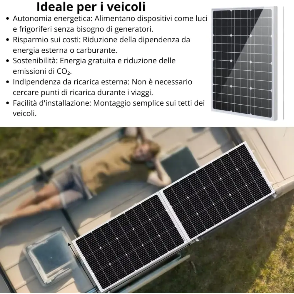 Pannello Solare 100W 12V Monocristallino Impianto Fotovoltaico per Camper Casa e Baita Alta Efficienza e Massima